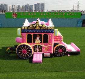 T5-672 Disney Pink Princess Kutsche Kombination Trampolin mit Rutsche Party Event