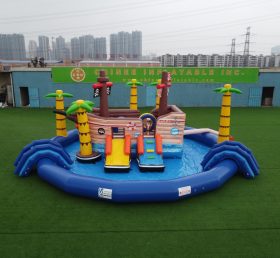 T6-607 Piraten-Themen-Wasserpark Aufblasbarer Pool mit Rutsche für Kinder Partyaktivitäten