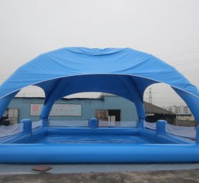 Pool2-558 Großer blauer aufblasbarer Pool mit Zelt