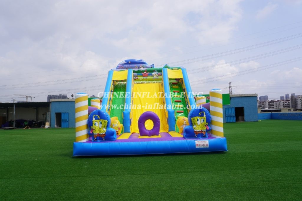 T8-3806 Outdoor Bouncy Castle With Slide Spongebob Funcity