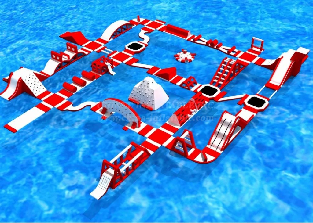 S159 Red Inflatable Water Park Aqua Park Water Island