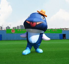S4-599 Outdoor Giant Inflatable Animal Model Clothing Navy Blue Colored Fish Inflatable Statue Blue Fish Decoration